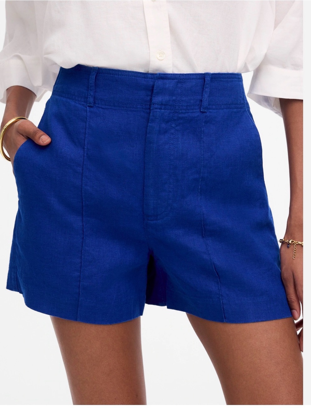 Madewell Cobalt Blue High-Waist Linen-Blend Shorts - Picture 1 of 6